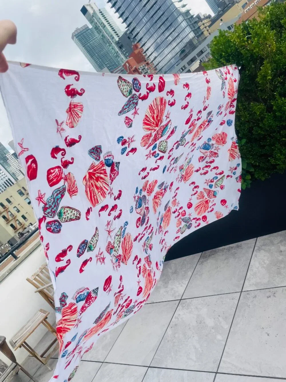 COLORI DI MARE Italian Beach-Themed Scarf Nautical Shell Motifs Pattern